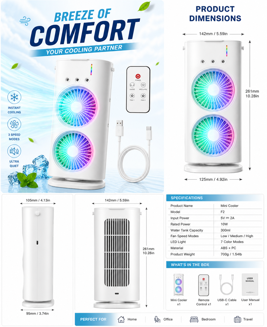 Mini Air Cooler with Remote & USB