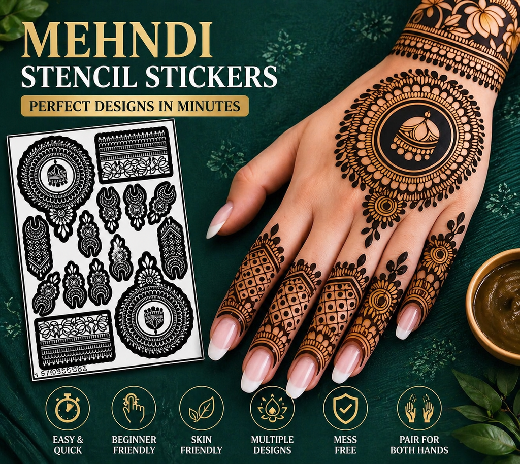 Instant Mehndi Stencil Stickers – Perfect Bridal Designs in Minutes (No Skill Needed)